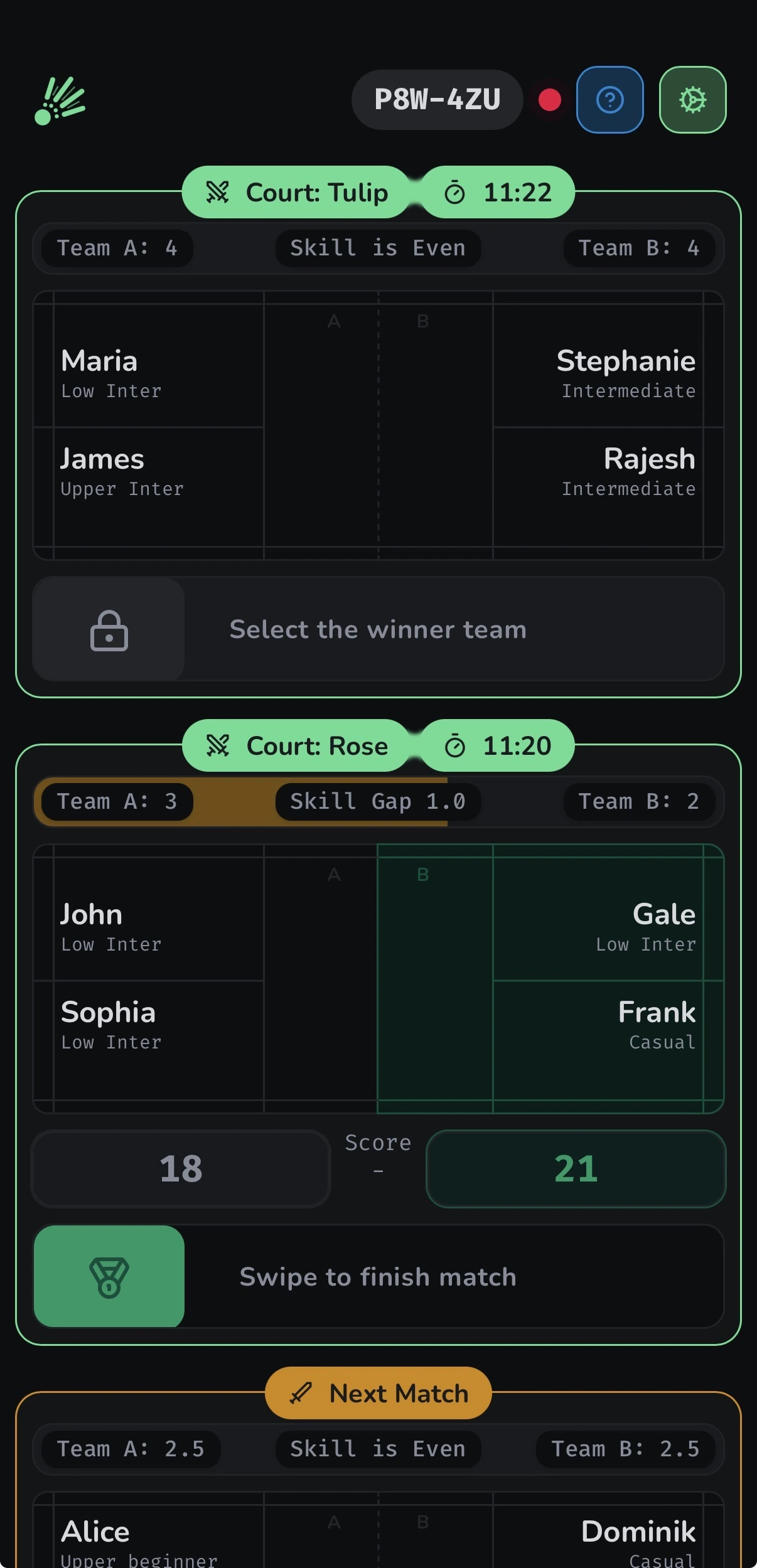 Shuttl mobile match rotation screen