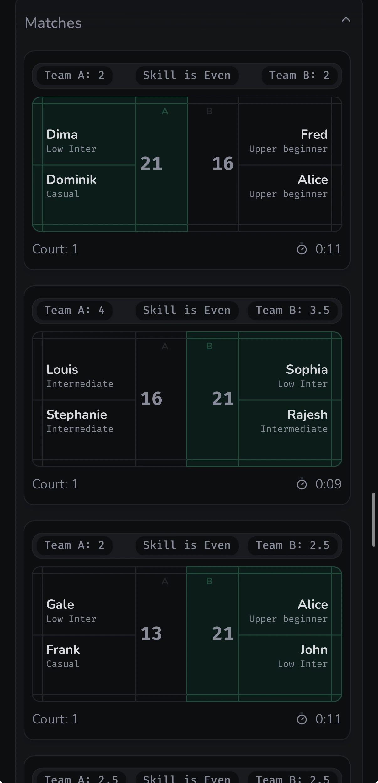Shuttl mobile history matches screen