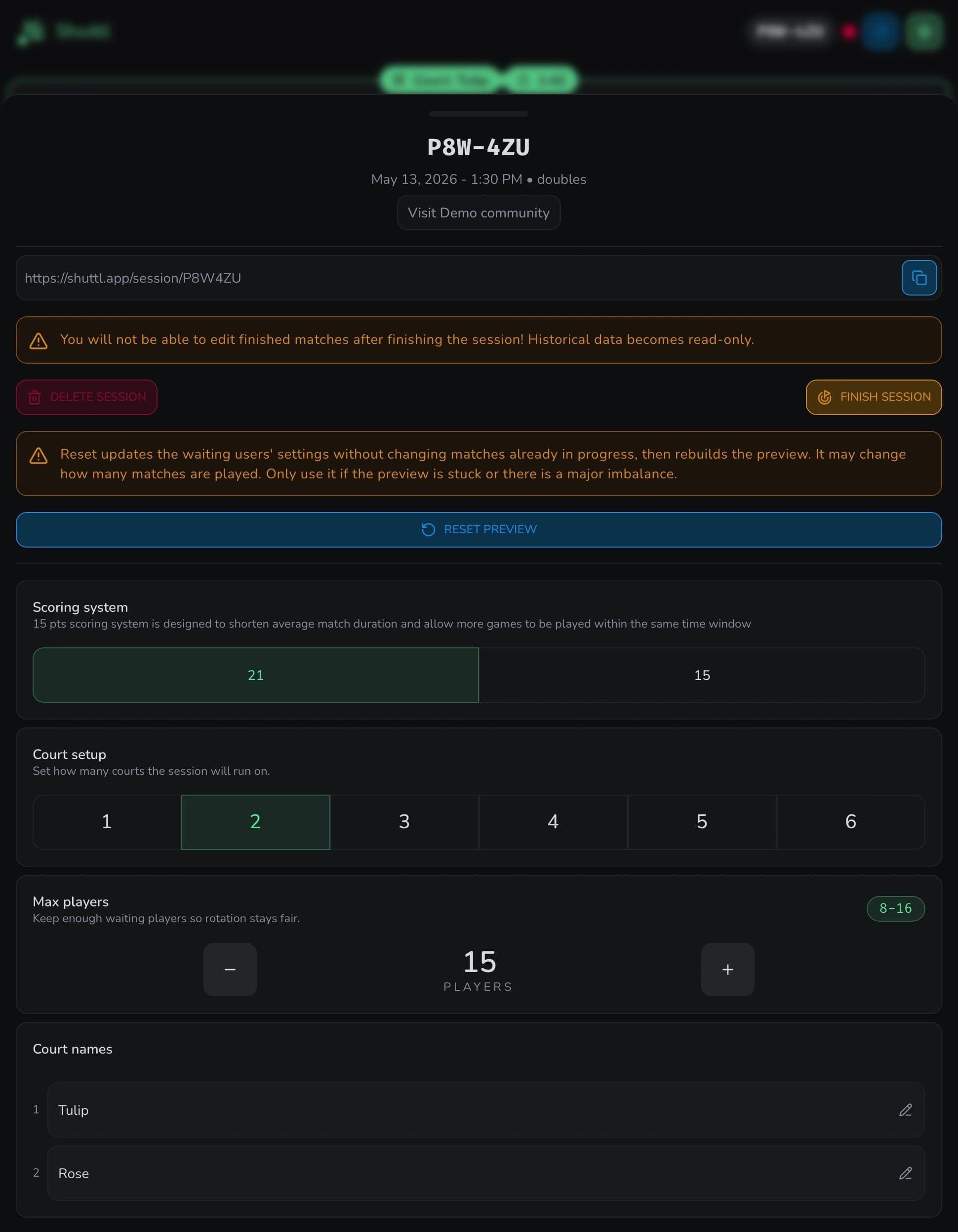 session configuration